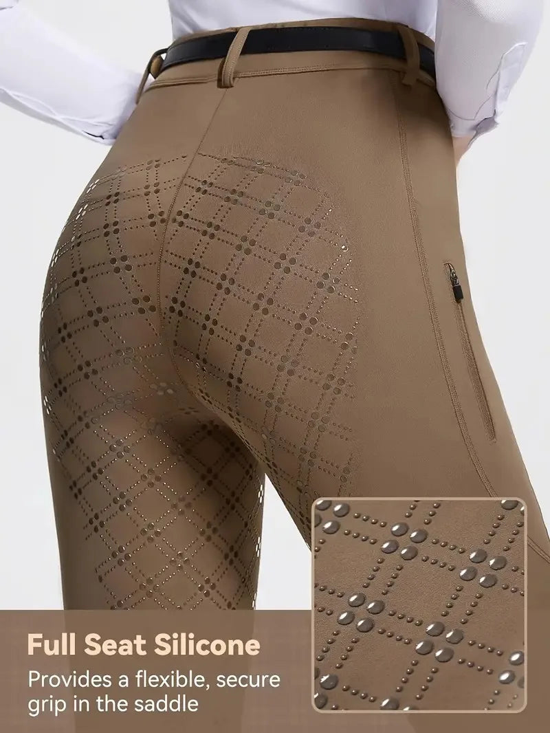 RTS Winter Fleece Lined Women's Equestrian Breeches Full Grip Silicone Custom Logo Female Breathable Leggings Racing Jodhpurs