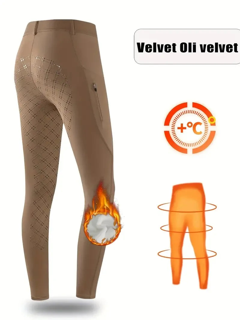 RTS Winter Fleece Lined Women's Equestrian Breeches Full Grip Silicone Custom Logo Female Breathable Leggings Racing Jodhpurs