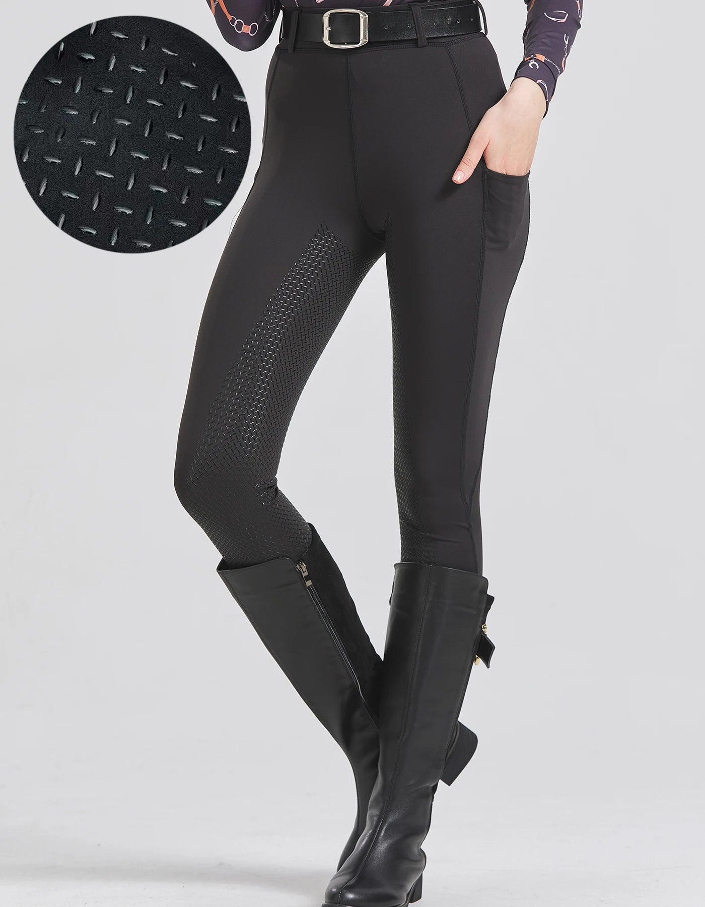 Spring and summer riding pants women's knitted high-stretch, slim-fitting silicone riding pants tight riding pants breathable we